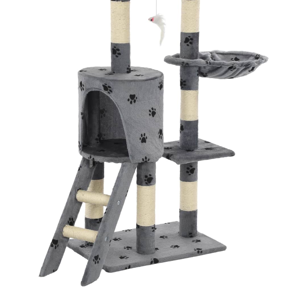 Kissan kiipeilypuu sisal-pylväillä 138 cm tassunjäljet harmaa - Harrastajankoti.fi