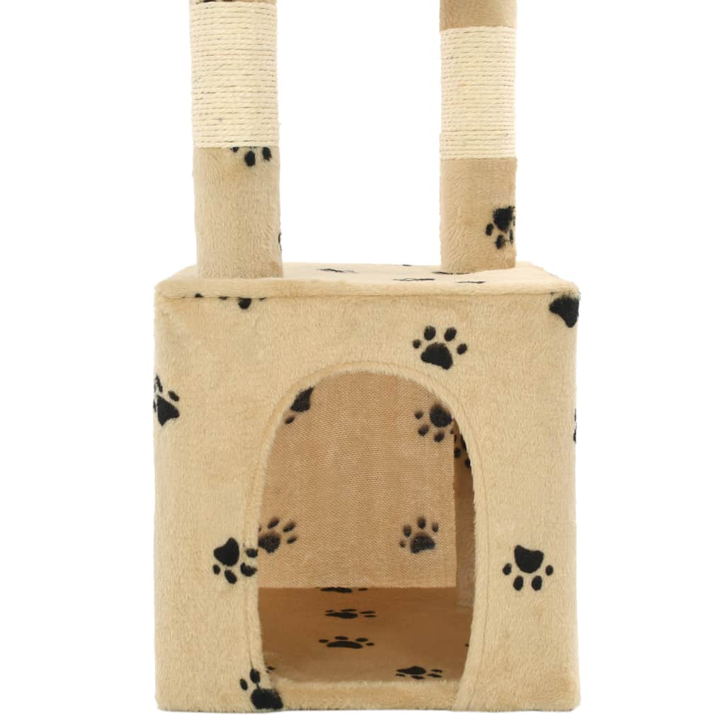 Kissan kiipeilypuu sisal-pylväillä 109 cm tassukuvio beige - Harrastajankoti.fi