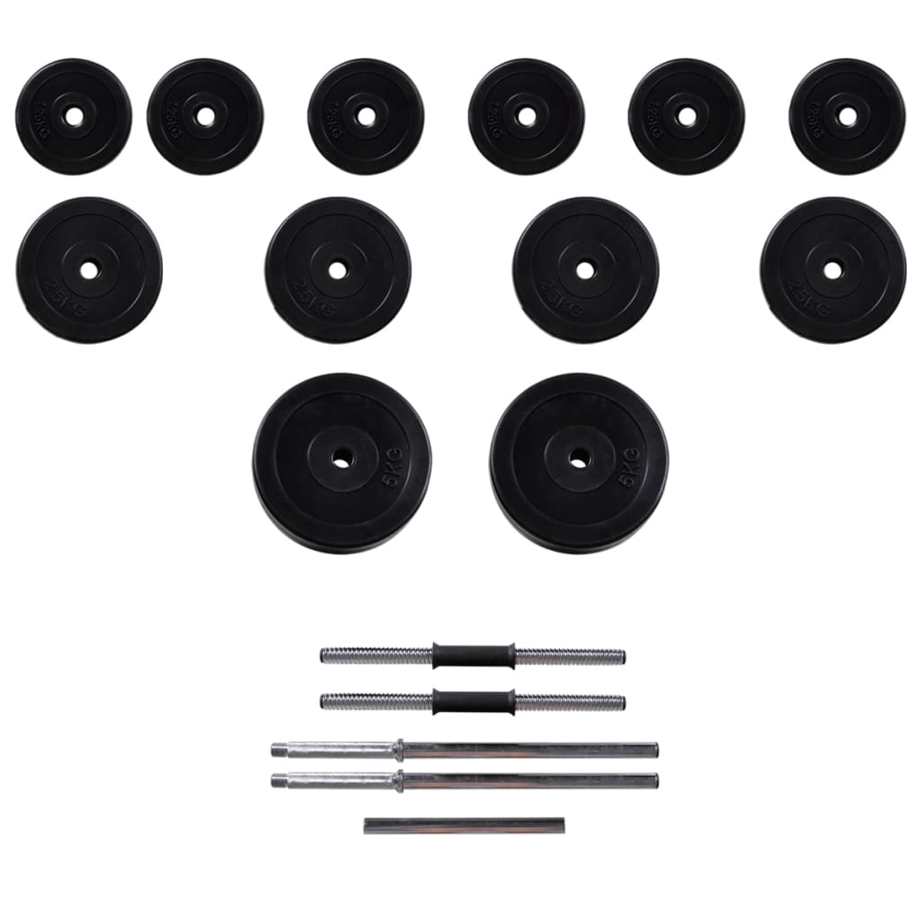 Säädettävä kuntopenkki tangolla, levy- ja käsipainoilla 30,5 kg - Harrastajankoti.fi