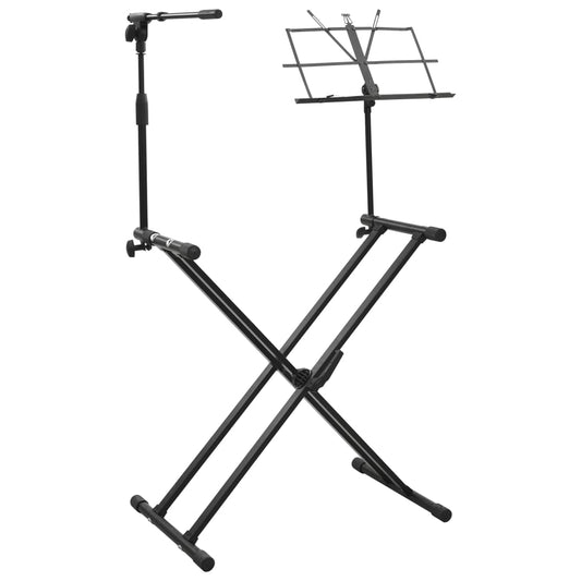 Kosketinsoitinteline mikrofonitelineellä ja nuottipidikkeellä - Harrastajankoti.fi