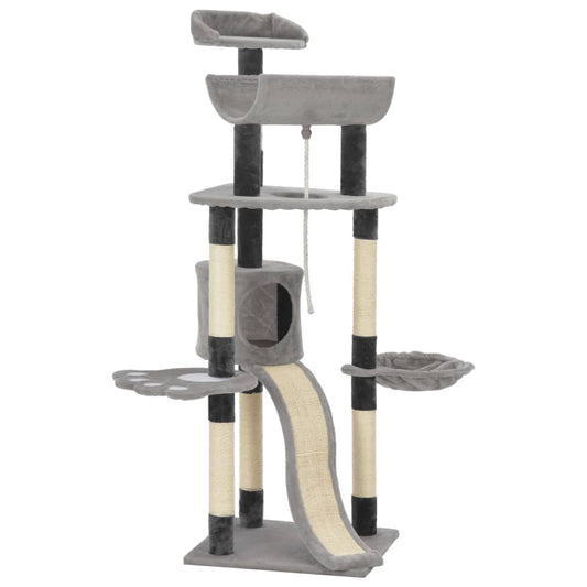 Kissan kiipeilypuu sisal-pylväillä 145 cm harmaa - Harrastajankoti.fi
