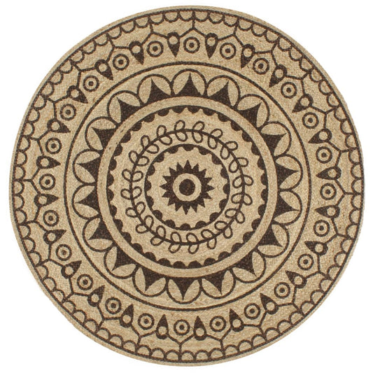 Käsintehty juuttimatto tummanruskealla kuviolla 90 cm - Harrastajankoti.fi