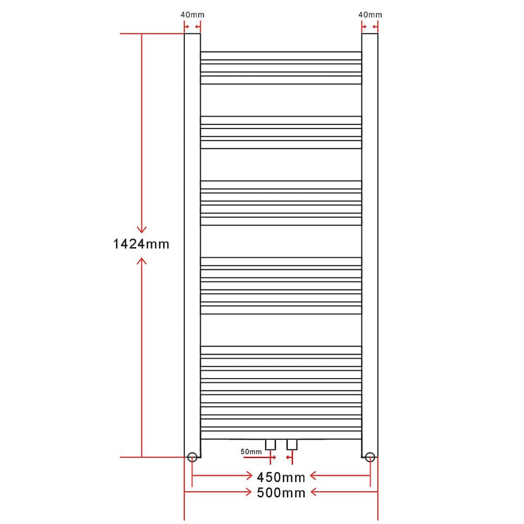 Kylpyhuoneen Keskuslämmitys Pyyheteline Kaareva 500 x 1424 mm Sivu- & Keskiliittimet - Harrastajankoti.fi