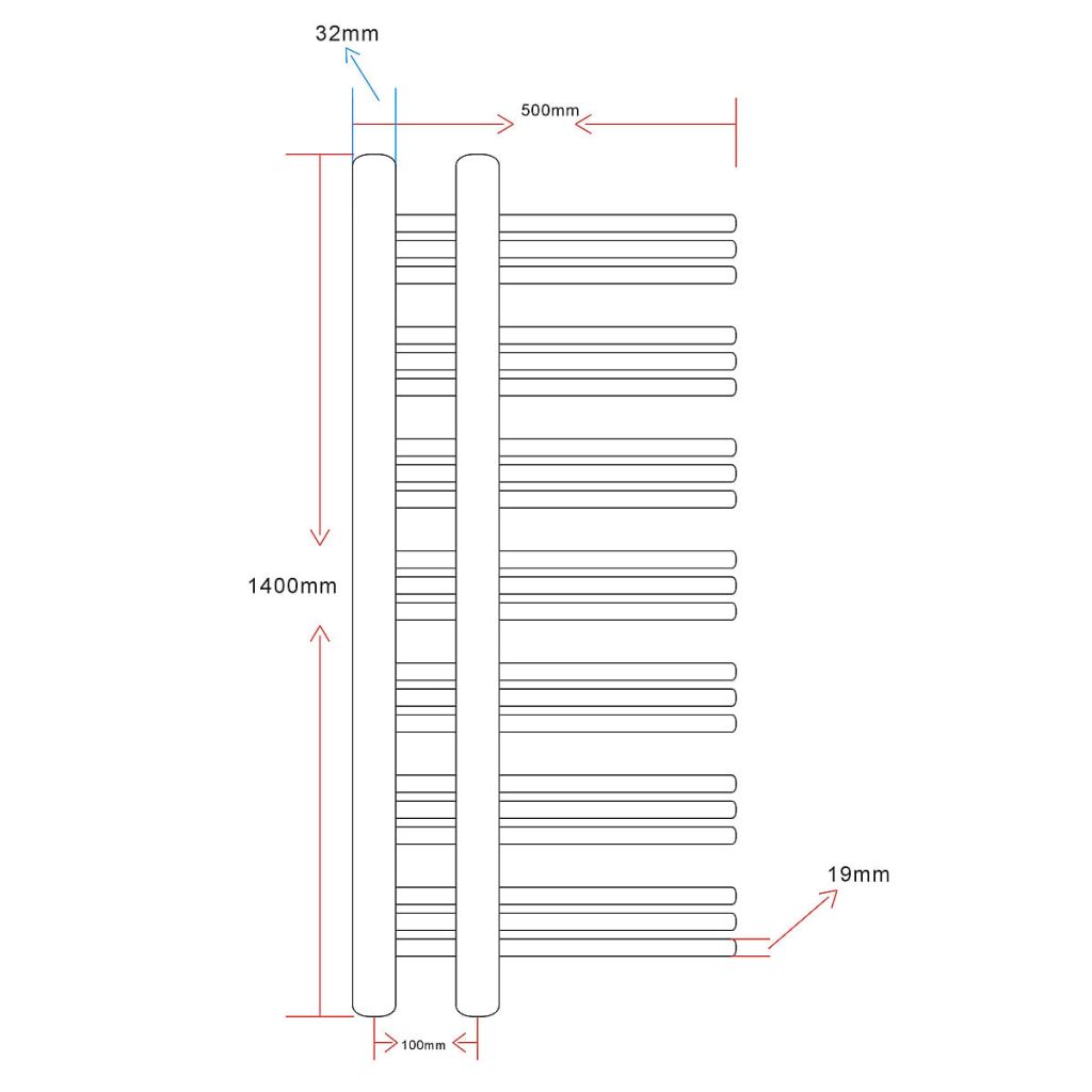 Kylpyhuoneen Keskuslämmitys Pyyheteline E-muoto 500 x 1400 mm - Harrastajankoti.fi
