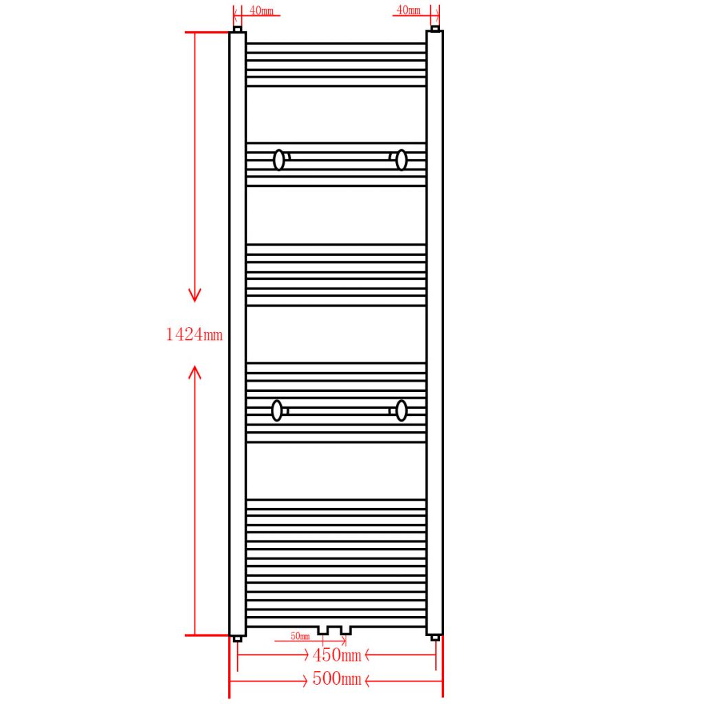 Musta Kylpyhuoneen Keskuslämmitys Pyyheteline Kaareva 500 x 1424 mm - Harrastajankoti.fi