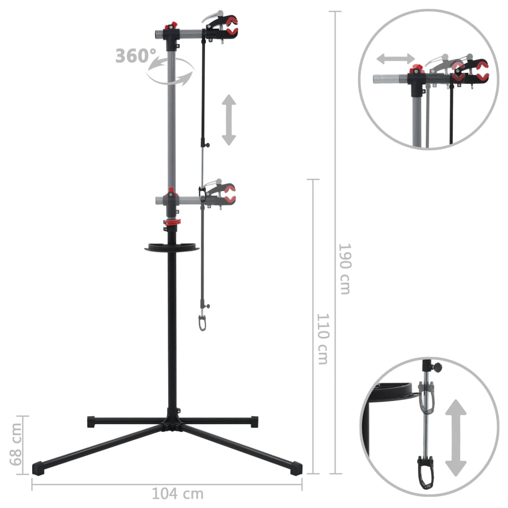Polkupyörän korjausteline 104x68x(110-190) cm teräs musta - Harrastajankoti.fi