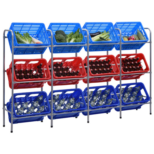 Varastohylly 12 korille hopea 190x33x116 cm teräs - Harrastajankoti.fi