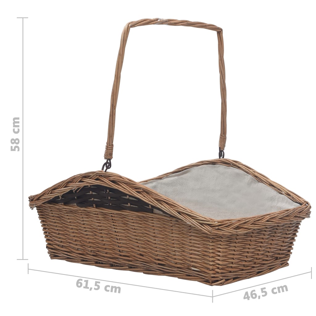 286989 Be Basic Firewood Basket with Handle 61,5x46,5x58 cm Brown Willow - Harrastajankoti.fi
