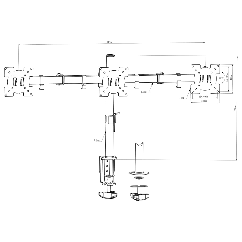 Kolmen näytön pöytäteline 13"-23" - Harrastajankoti.fi