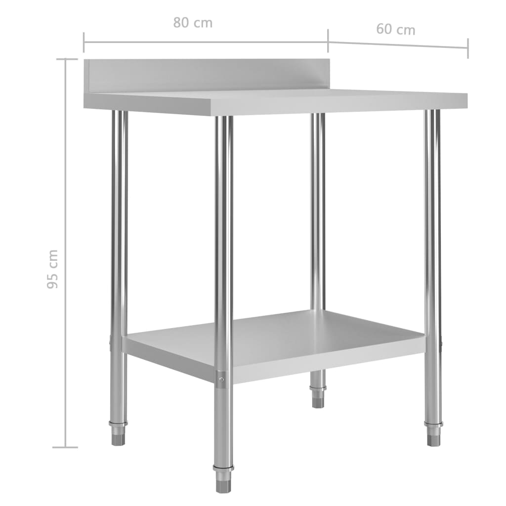 Keittiön työpöytä roiskesuojalla 80x60x93 cm ruostumaton teräs - Harrastajankoti.fi