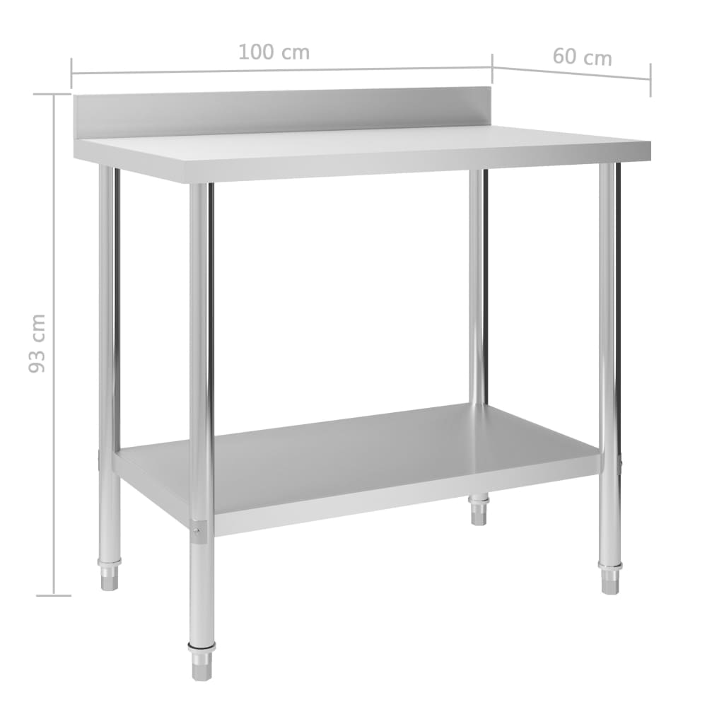 Keittiön työpöytä roiskesuojalla 100x60x93 cm ruostumaton teräs - Harrastajankoti.fi