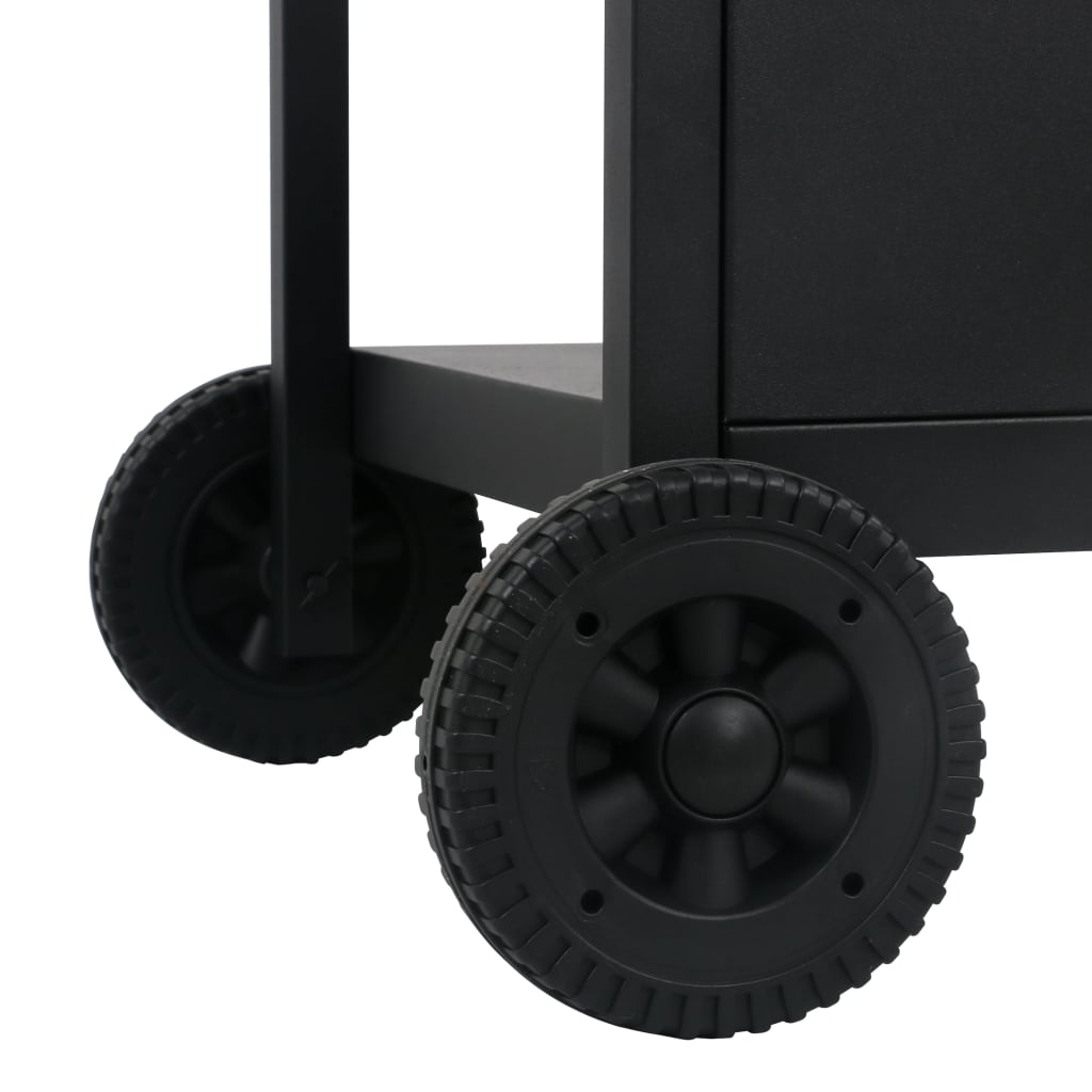 Kaasugrilli ja 3-tasoinen sivupöytä musta ja hopea - Harrastajankoti.fi