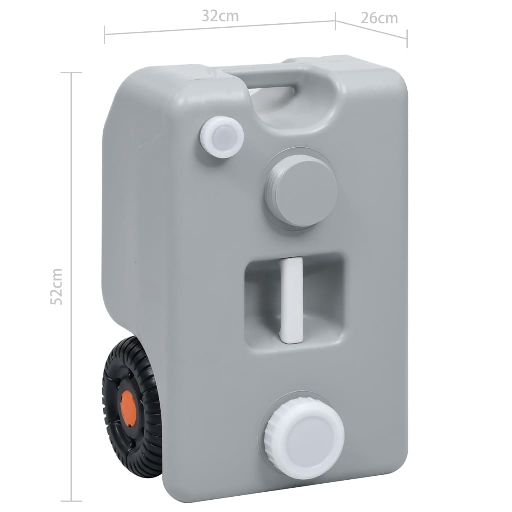 Pyörillä varustettu vesisäiliö retkeilyyn 25 l harmaa - Harrastajankoti.fi