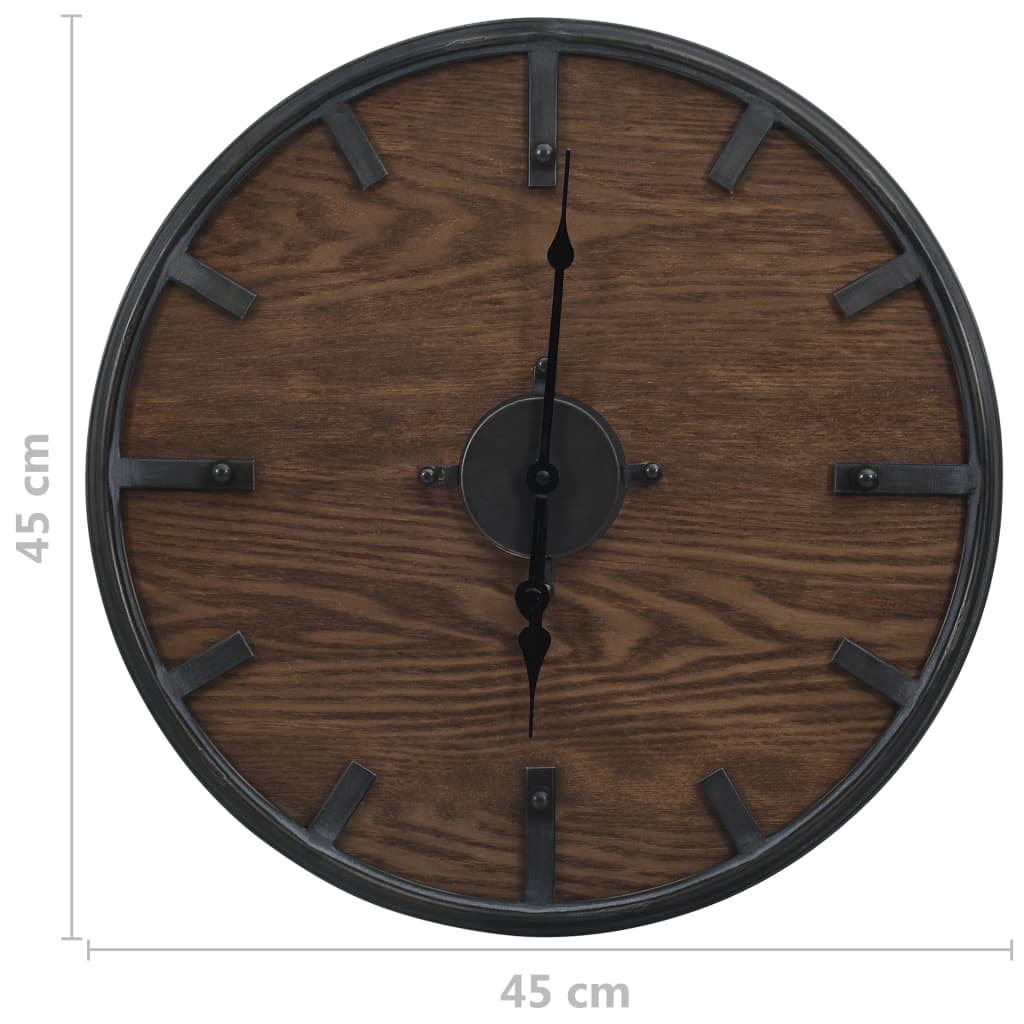 321473 Be Basic Wall Clock Brown and Black 45 cm Iron and MDF - Harrastajankoti.fi