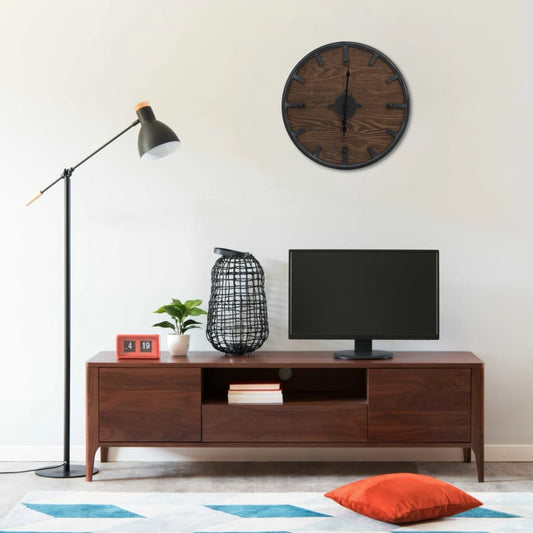 321473 Be Basic Wall Clock Brown and Black 45 cm Iron and MDF - Harrastajankoti.fi