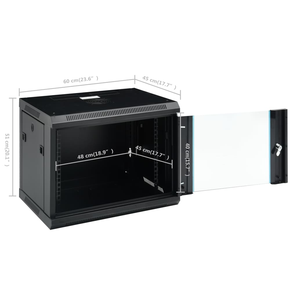 9U Seinäkiinnitettävä verkkolaitekaappi 19" IP20 600x450x510 mm - Harrastajankoti.fi