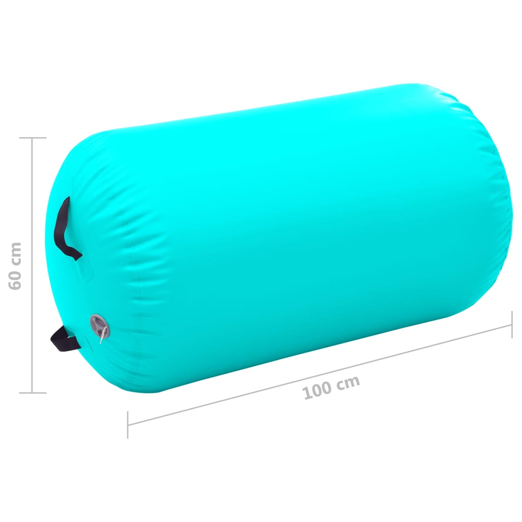 Täytettävä voimistelurulla pumpulla 100x60 cm PVC vihreä - Harrastajankoti.fi