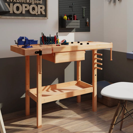 Puusepän työpenkki laatikolla ja 2 ruuvipuristimella kovapuu - Harrastajankoti.fi