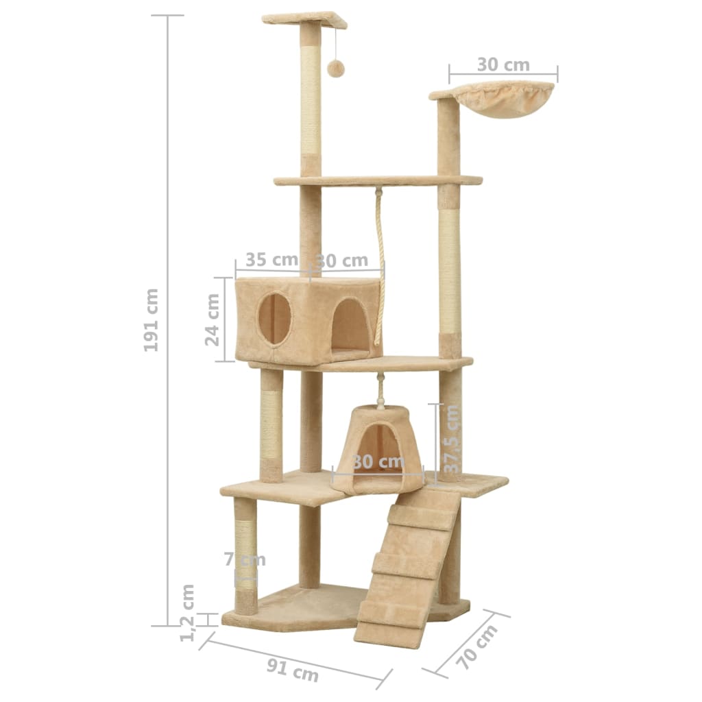 Kissan kiipeilypuu sisal- raapimispylväillä beige 191 cm - Harrastajankoti.fi