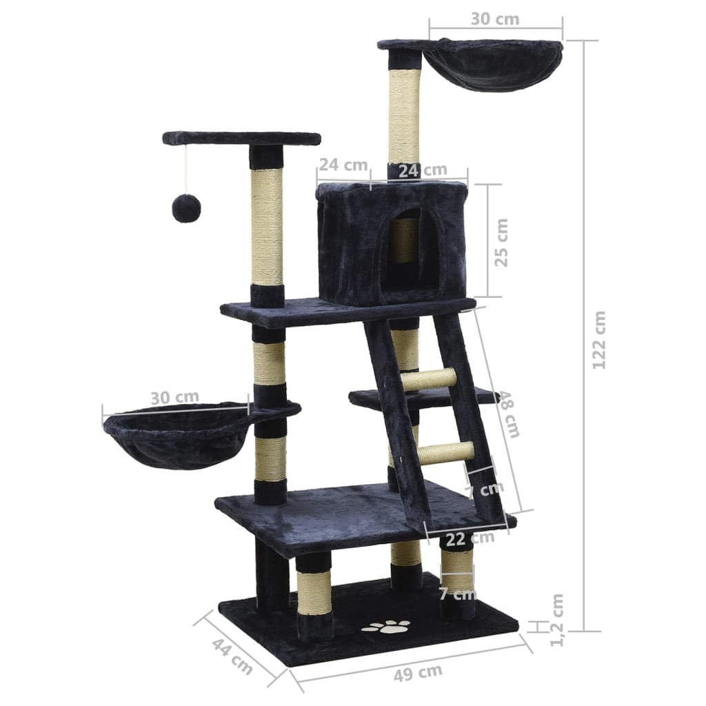 Kissan kiipeilypuu sisal-pylväillä sininen 122 cm - Harrastajankoti.fi