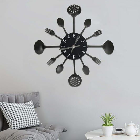 325163 Be Basic Wall Clock with Spoon and Fork Design Black 40 cm Aluminium - Harrastajankoti.fi