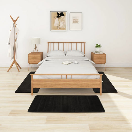 Makuuhuoneen matot Shaggy korkea nukka 3 kpl musta - Harrastajankoti.fi