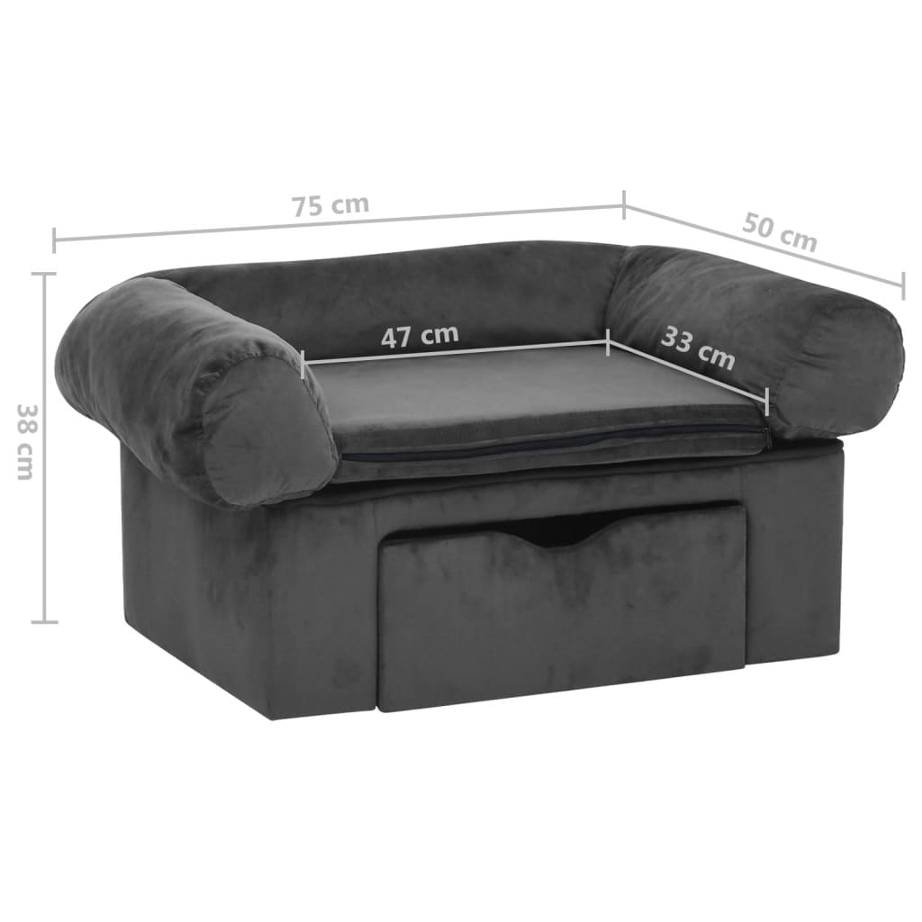 Koiran sohva vetolaatikolla tummanharmaa 75x50x38 cm plyysi - Harrastajankoti.fi