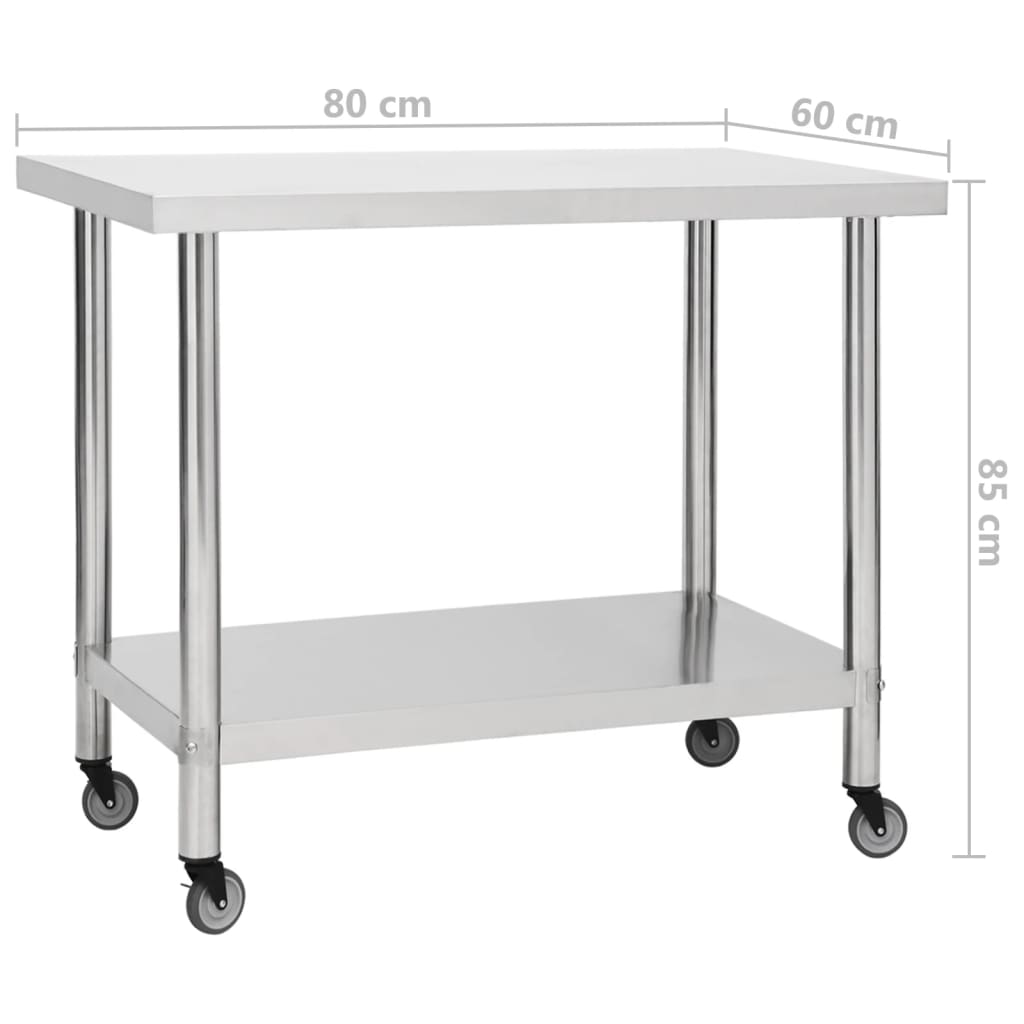 Keittiön työpöytä pyörillä 80x60x85 cm ruostumaton teräs - Harrastajankoti.fi