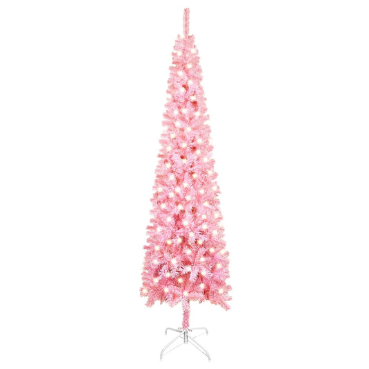 Kapea joulukuusi LED-valoilla pinkki 240 cm - Harrastajankoti.fi