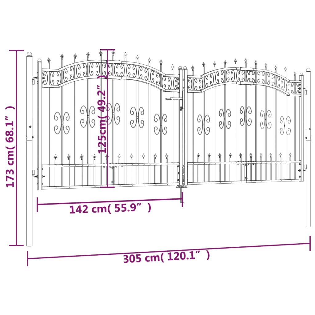 Puutarhaportti keihäskärjet musta 305x173cm jauhemaalattu teräs - Harrastajankoti.fi