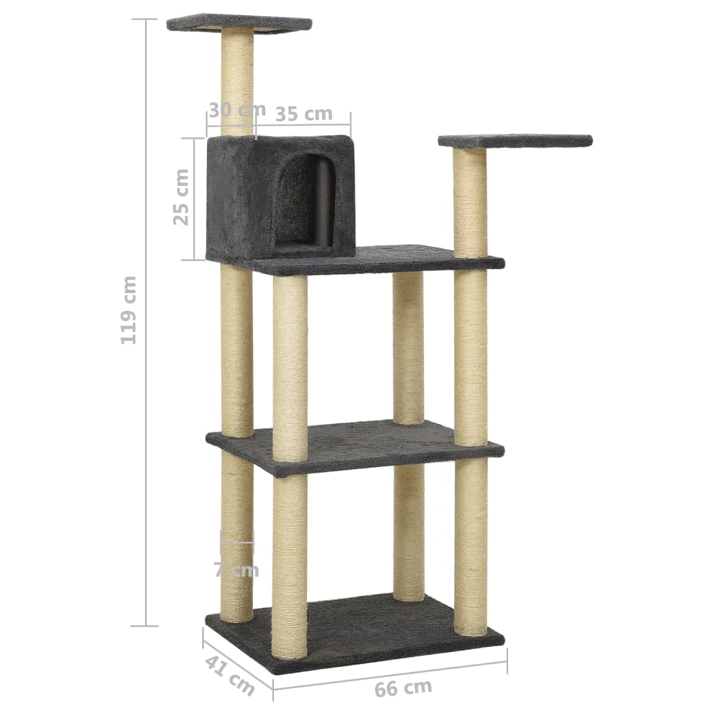 Kissan kiipeilypuu sisal- raapimispylväillä tummanharmaa 119 cm - Harrastajankoti.fi