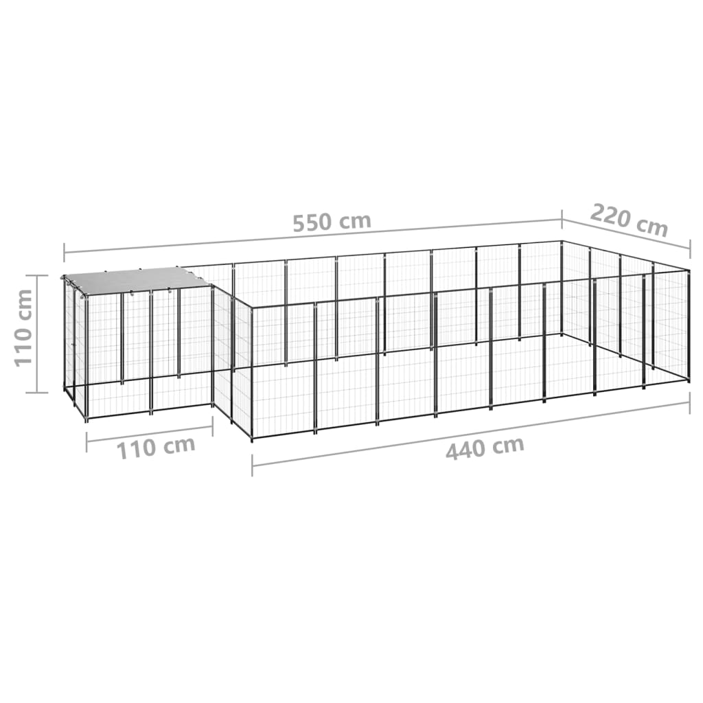 Koiranhäkki musta 10,89 m² teräs - Harrastajankoti.fi