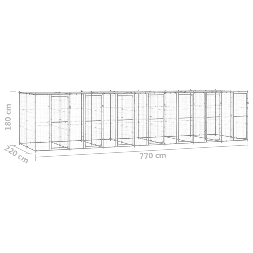Koiran ulkohäkki katolla galvanoitu teräs 16,94 m² - Harrastajankoti.fi