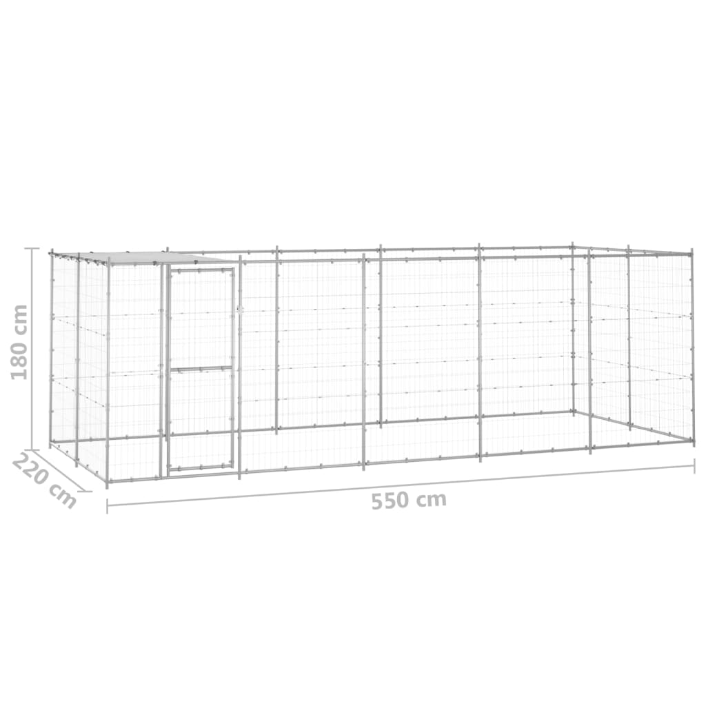 Koiran ulkohäkki katolla galvanoitu teräs 12,1 m² - Harrastajankoti.fi
