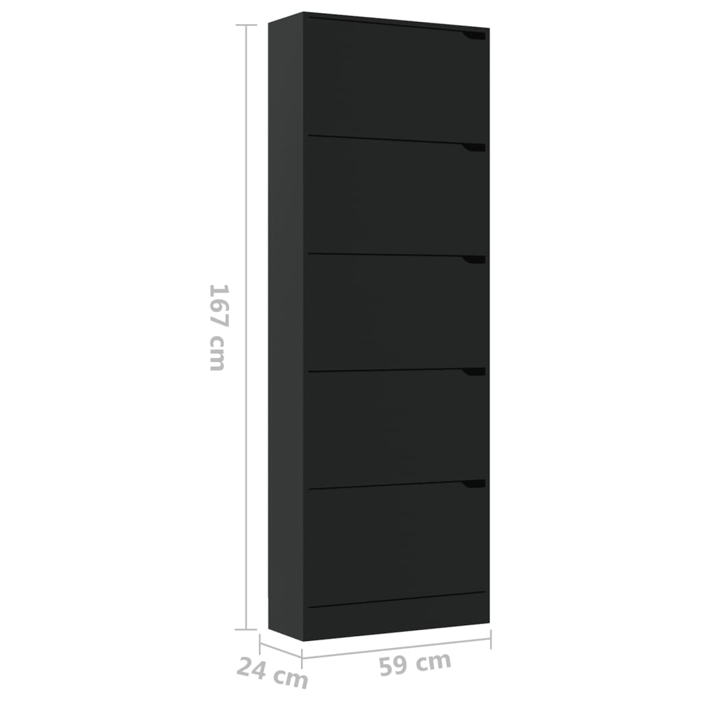 Kenkäkaappi 5 ovella musta 59x24x167 cm lastulevy - Harrastajankoti.fi