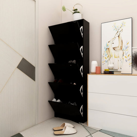 Kenkäkaappi 5 ovella musta 59x24x167 cm lastulevy - Harrastajankoti.fi