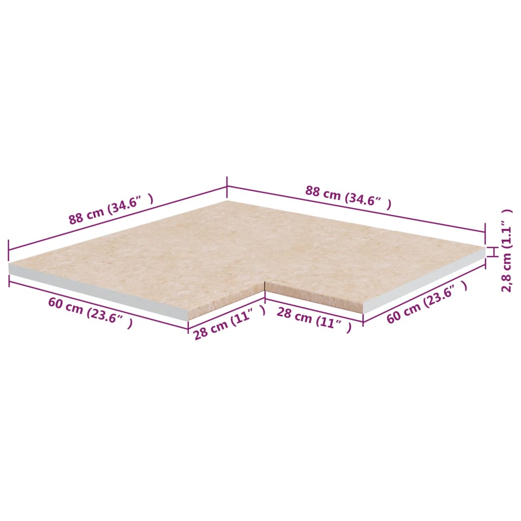 Keittiön kulmatyötaso beige marmorikuvio lastulevy - Harrastajankoti.fi