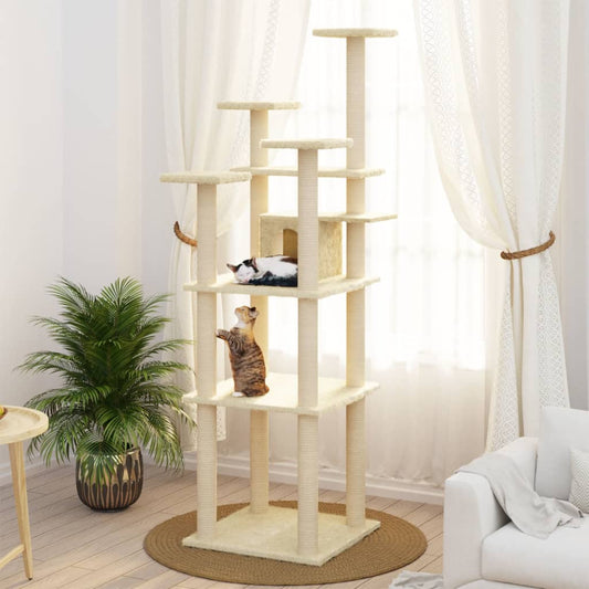Kissan kiipeilypuu sisal- raapimispylväillä kerma 171 cm - Harrastajankoti.fi
