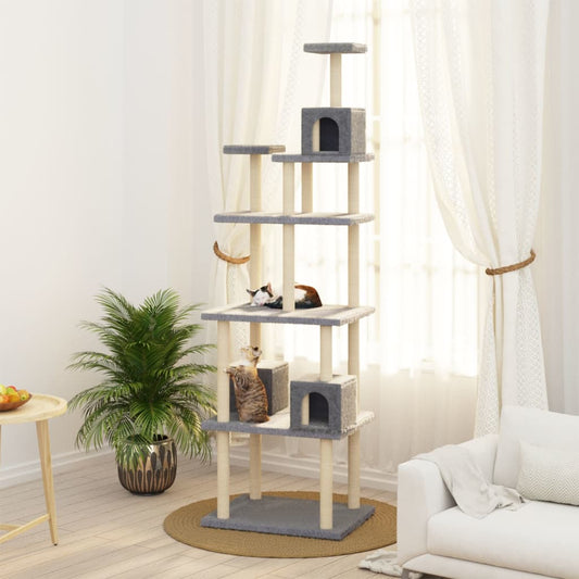 Kissan kiipeilypuu sisal- raapimispylväillä vaaleanharmaa 188cm - Harrastajankoti.fi