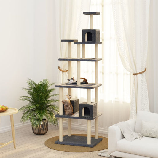 Kissan kiipeilypuu sisal- raapimispylväillä tummanharmaa 188 cm - Harrastajankoti.fi