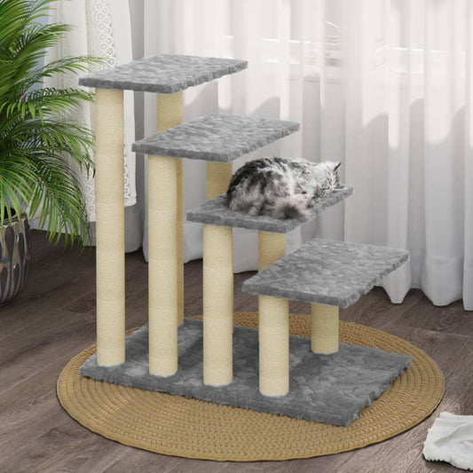 Kissan kiipeilypuu sisal- raapimispylväillä vaaleanharmaa 63 cm - Harrastajankoti.fi
