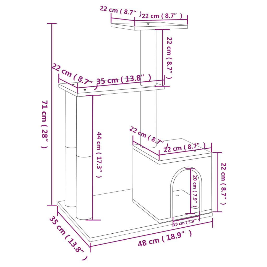Kissan kiipeilypuu sisal- raapimispylväillä kerma 71 cm - Harrastajankoti.fi