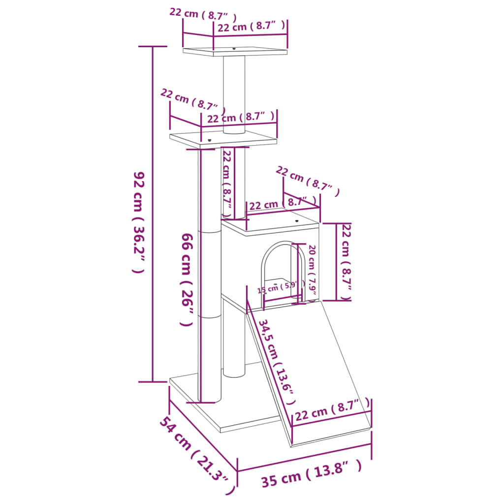 Kissan kiipeilypuu sisal- raapimispylväillä tummanharmaa 92 cm - Harrastajankoti.fi