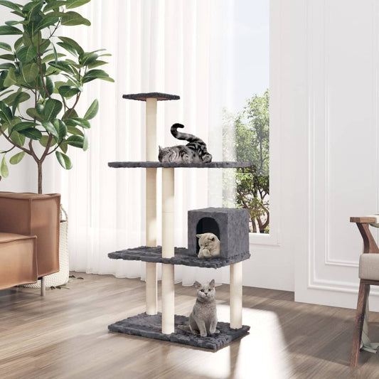 Kissan kiipeilypuu sisal- raapimispylväillä tummanharmaa 119 cm - Harrastajankoti.fi