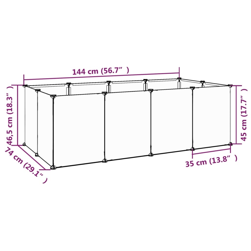 Pieneläinhäkki musta 144x74x46,5 cm PP ja teräs - Harrastajankoti.fi