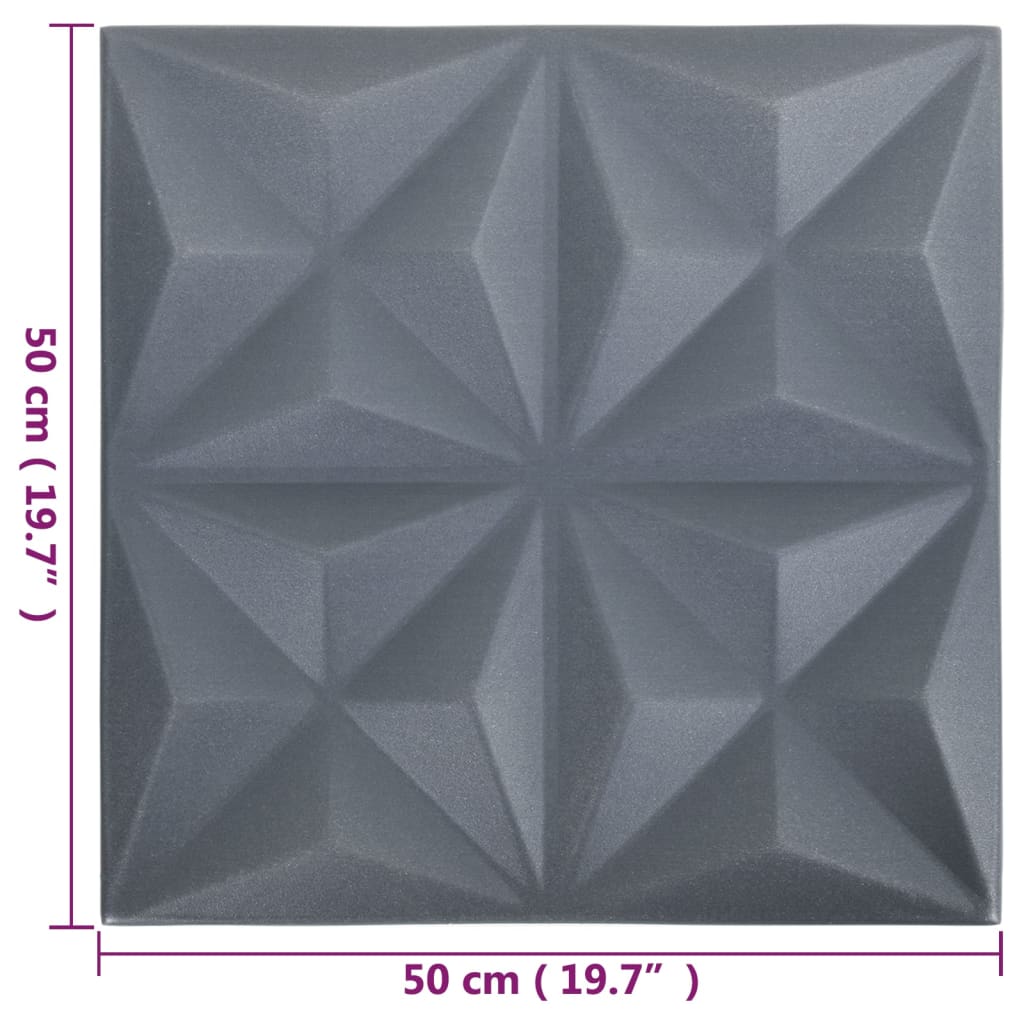3D-seinäpaneelit 24 kpl 50x50 cm harmaa origami 6 m² - Harrastajankoti.fi
