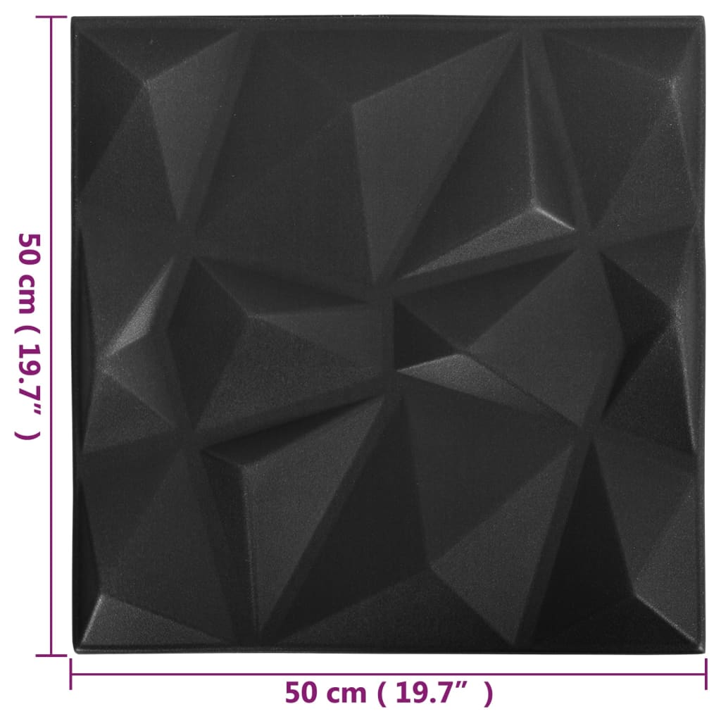 3D-seinäpaneelit 12 kpl 50x50 cm timantinmusta 3 m² - Harrastajankoti.fi