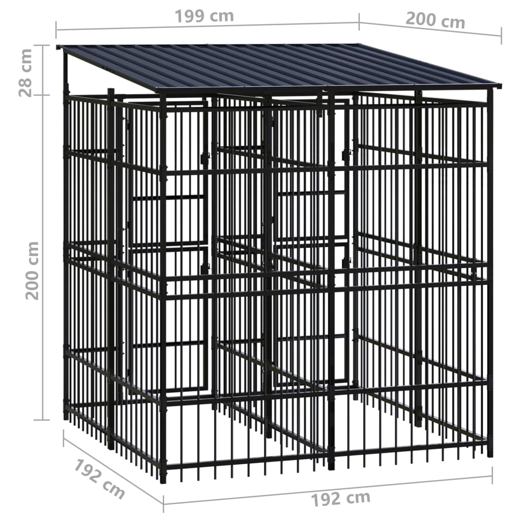 Koiran ulkohäkki katolla teräs 3,69 m² - Harrastajankoti.fi