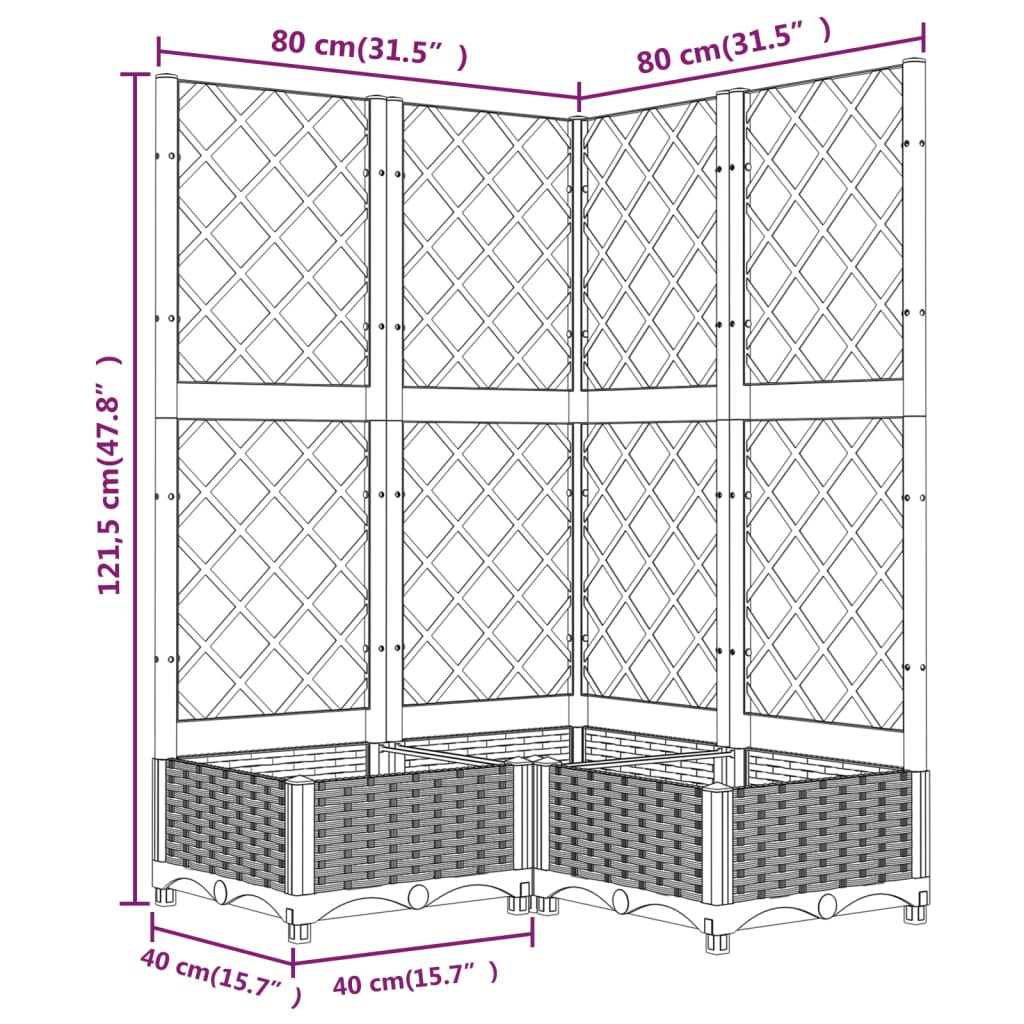 Kukkalaatikko säleiköllä musta 80x80x121,5 cm PP - Harrastajankoti.fi