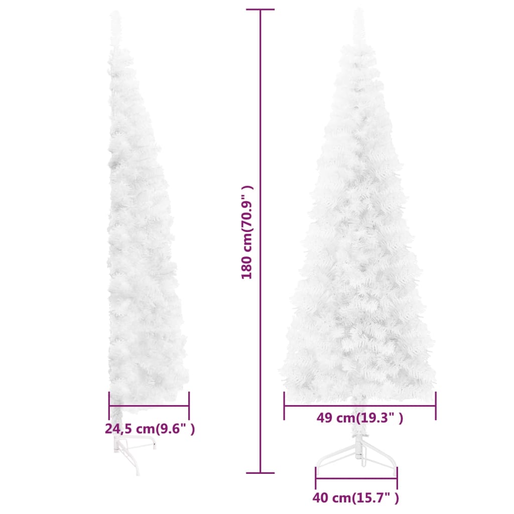 Kapea puolikas tekojoulukuusi jalustalla valkoinen 180 cm - Harrastajankoti.fi